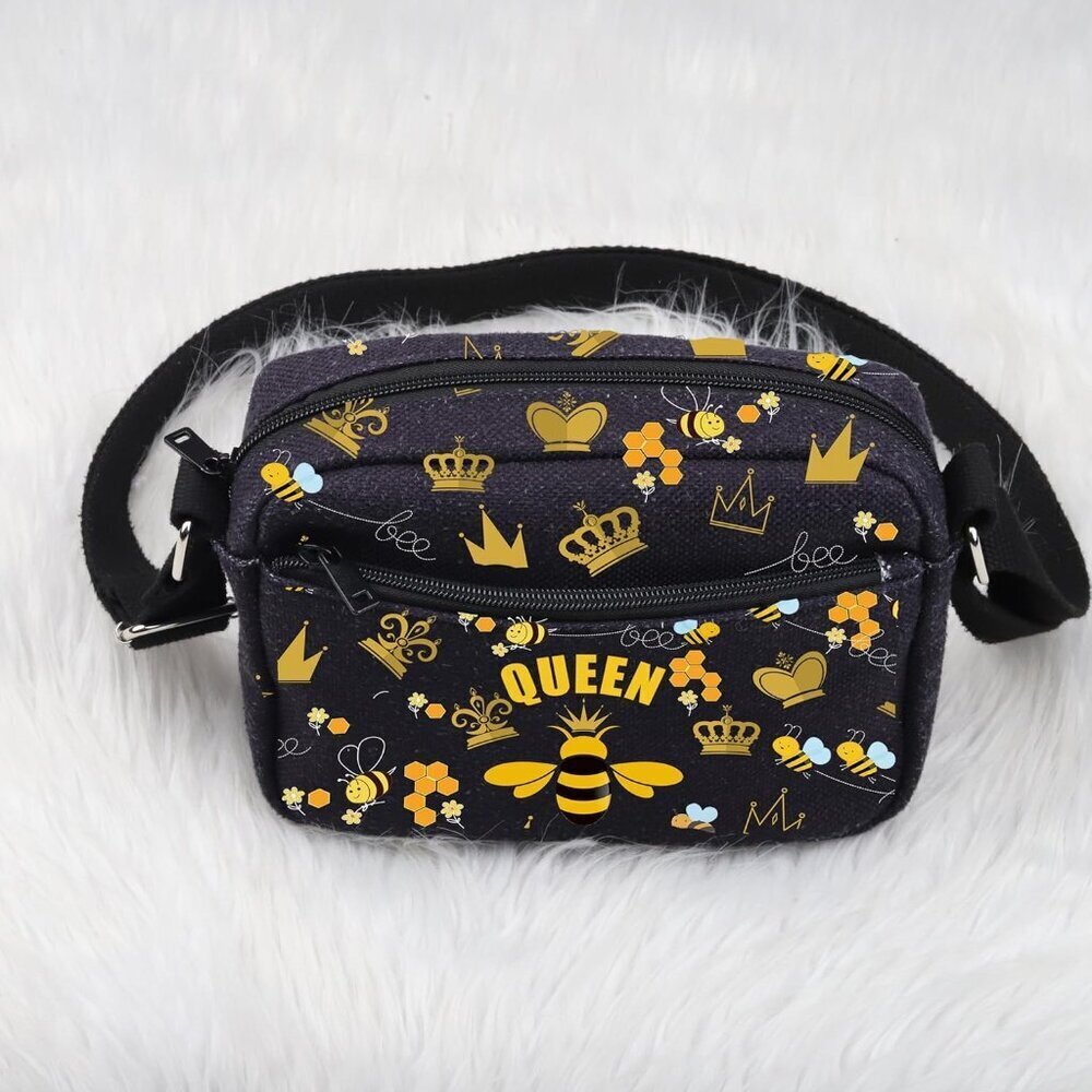 Queen Bee Canvas Crossbody Bag Small Zipper Purse for Women or Men - Picture 4 of 7